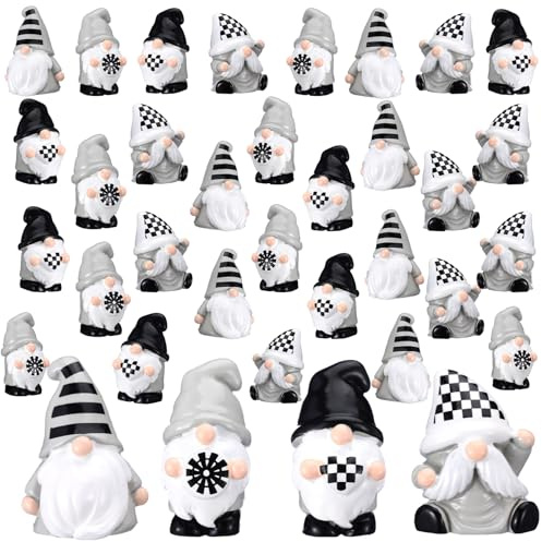40 Pcs Mini Resin Gnome Figurines Bulk Miniature Tiny Gnome Decorations Rustic Black White Buffalo Plaid Farmhouse Mini Figurine Ornament to Hide Resin Table Decor for Indoor Outdoor Garden Plant Pot