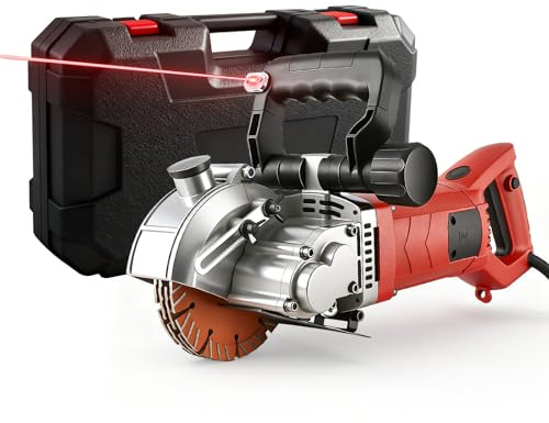 Rozadora Pared 4800W Profundidad 42mm Máquina de Ranurado para Hormigón y Ladrillo Incluye 5 Hojas de Ø125mm 6500 Rpm Bomba de Agua y Maletín Profesional