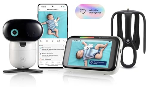 Motorola Nursery PIP1710 Connect – Wi-Fi-babyövervakning med motoriserad HD-kamera och 5-tums pekskärm | Gråtdetektering och översättning, Motorola Baby App, mörkerseende, vaggmontering