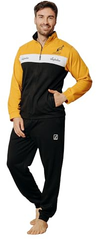 Australian Tuta Homewear Uomo in 100% Poliestere Vari Modelli E Colori, Tuta Completa Maschile (IT, Testo, XXL, Regular, Regular, AUF551-Senape/Nero)