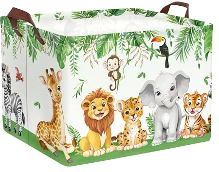HUUMONSS Grande Cesta Ropa Sucia Animales Adorables de la Selva Plegable Cestos Almacenaje Ropa Juguetes para Padres,León,36L