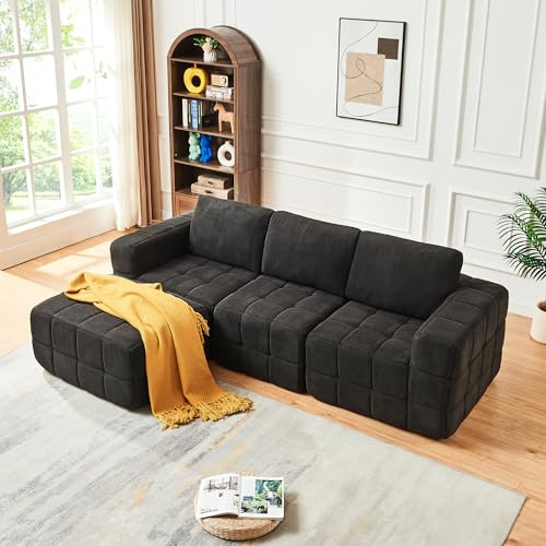 Panana 230cm Oversized Boneless Sofa, Cloud Couch, L Shape Left/Right Hand Chaise Modular Sofa Bed, Corner Sofas For Living Room, Lounge Sofa, No Assembly Required (Black)