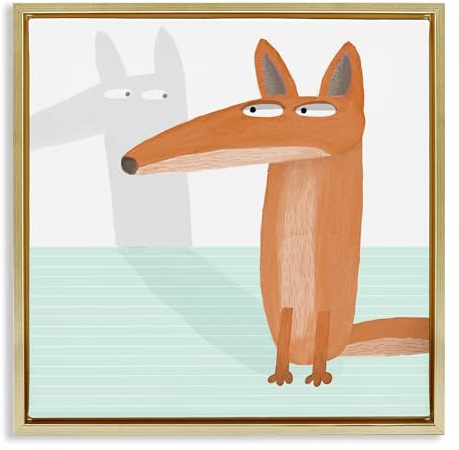 Stupell Industries 'Whimsical Fox Shadow', Floating Frame Canvas Art, Gold, 25 x 25