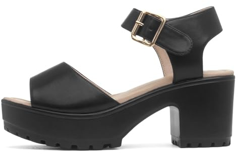 Heart Sabrina Womens Black Heeled Platform Sandal - Size 5 UK - Black
