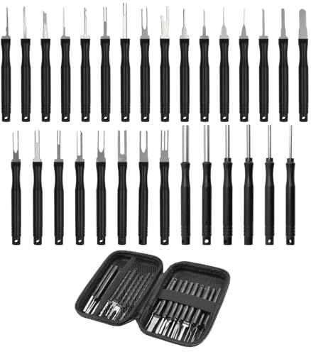 30Pcs Automotive Terminal Pin Removal Tool Kit Black | Electrical connector extractor set with storage bag; premium wiring harness plug repair tool kit for car vehicle