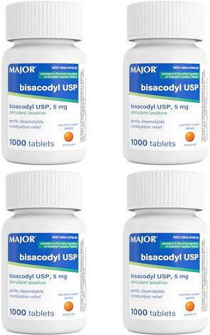 Bisacodyl 5MG Laxative Coated Tablets Bottle of 1000 ea PACK of 4 Total 4000 Tablets