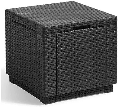 Allibert Jardin - Cube Shaped Woven Rattan Garden Table with 60 Litre Storage – 42 x 42 x 39 cm, Graphite