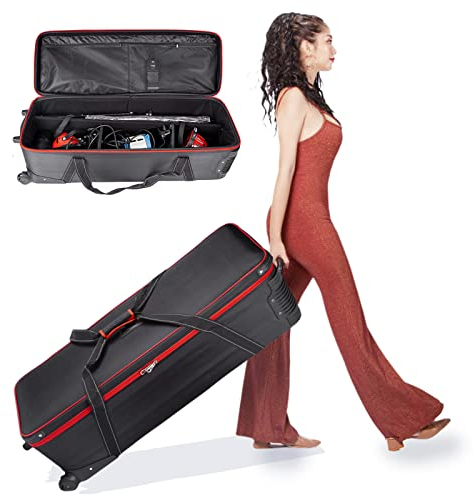 Photo Studio Equipment Trolley Carry Bag Case Padded Wheeled Portable, 107.5x37x35cm, for Tripod Light Stand Strobe Flash Video Photography Accessory