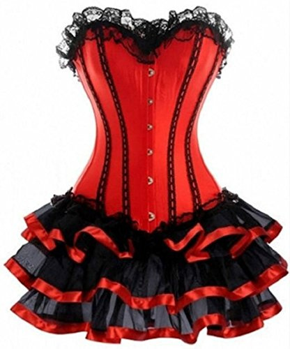 KUOSE Moulin Rouge - Vestido de corsé gótico con falda de pileta, tallas grandes S-6XL, rojo, XL