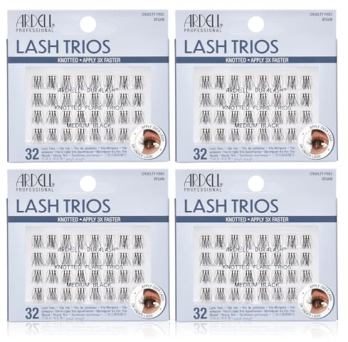 Ardell False Eyelashes Individual Lashes Trios Medium Black, Reusable DIY Lash Clusters, Eyelash Extensions, 4 Pack