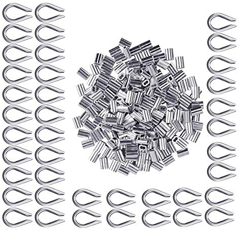 CYH 140 Stück Drahtseil Stahlseil Fingerhut Set, Stahlseil Geländer Kit, 100 Stück M3 Aluminium Doppelhülsen Drahtseilhülsen und 40 Stück M3 Edelstahl Drahtseilkauschen