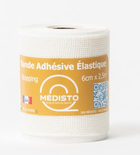 Médisto, Bande Adhésive Elastique/Bande Strapping/Bandage Sport/Pansement 6cm x 2,5m.