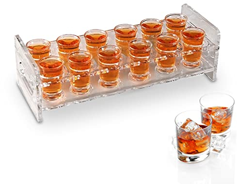Schnapsbrett Holz Für 12 Schnapsgläser, Schnapsgläser Servierbrett, Schnapsbank Cocktailhalter, Transparentes Kristallschnapsglas Mit Tablett, Servierbrett, Organizer Für Likörschnaps, Whisky