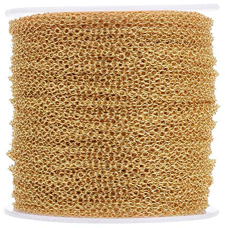 Cheriswelry 32,8 fot kors kabelkedja, gyllene osvetsad länkkedja för smyckestillverkning, 2 x 1,5 mm