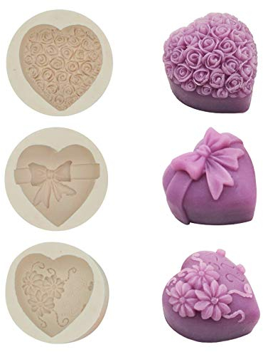 Keleily Silikon Seifenformen,3 Stücke Rosen Mousse Kuchen Silikonform Herzförmiges 3D Blumen Herz Pralinen Seifenform Silikonform für Hochzeit Geburtstag Baby Shower Weihnachten DIY Party Geschenk
