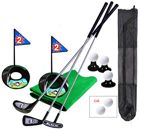 Tragbare Kinder Golfschläger Set Spielzeug Flagge Matte Golf Übungsbälle 15 Stück Sport Indoor Outdoor Golfspiel für Kinder mit Rucksack Grün
