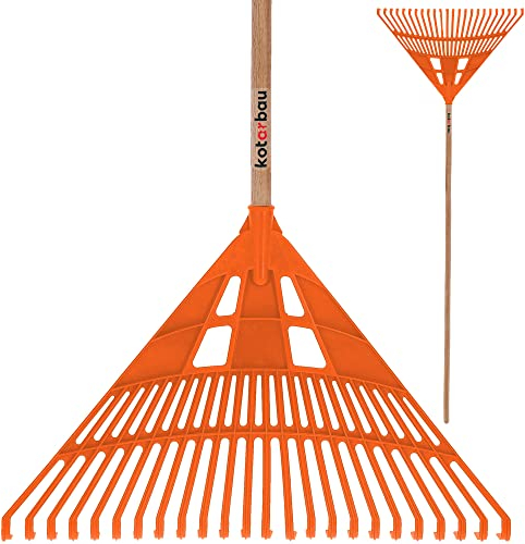 KOTARBAU® Râteau Robuste 610 mm avec Manche Râteau à Feuilles rateau Jardin ramasse Feuilles mortes rateau a Feuille en Plastique Orange Balai Gazon rateau Feuilles Cailloux râteaux