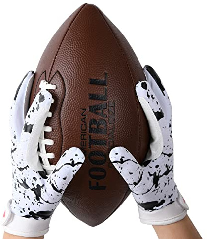 RSPGO Kids Football Gloves Youth Enhanced Grip Silicone Wide Receiver Gloves,Friesian Cattle M/L
