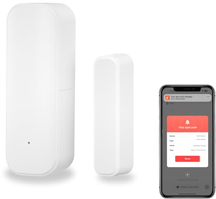 Sensor de Puerta y Ventana WiFi Inteligente Tuya - Compatible Con Alexa y Google, Inalámbrico en Tiempo Real, Contacto Abierto (Paquete de 1)