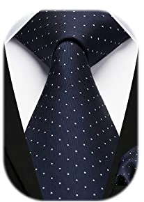 HISDERN Krawatte Navy blau Herren Krawatten mit Einstecktuch Punkte Krawatte Hochzeit und Taschentuch Set