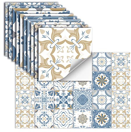 24 Piezas Azulejos Adhesivos Vinilo Autoadhesivo Pegatinas De Pared Impermeables Para Cocina Baño Azulejo Pared Chimenea Armario Pegatinas Decorativas,HZ-37,15x15cm