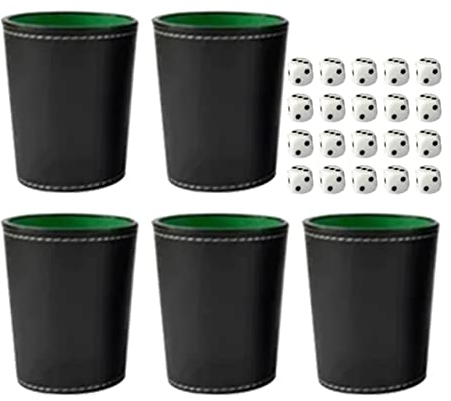 5-teiliges Würfelbecher-Set aus PU-Leder, Schwarze Schüttelbox mit 20 Punktwürfeln, Exquisites Handgefühl für Bar Home Liars Dice Farkle Yahtzee Games