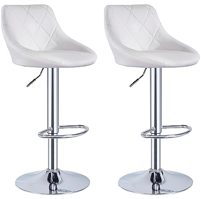Panana Barhocker 2er Set, Kunstleder Barstuhl höhenverstellbar Tresenhocker mit Rückenlehne und Fußstütze 360° Drehstuhl, 45 x 38 x 109 cm (Weiß), BARHC-82