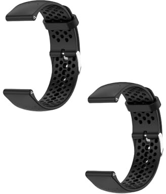 2 Pack Replacement Straps Compatible with Pebble Time/Time Steel Strap, 22mm Soft Breathable Silicone Wristband for Pebble Time/Time Steel, Black+Black