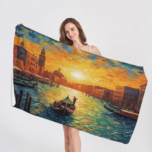 QEODAH Strandtuch Venezia Stadt - Badetuch Stadtbild - Schnelltrocknend & Ultraleicht & Sandfreie Strandhandtuch, Weich Mikrofaser Handtücher, badehandtuch groß 150x200, Pflegeleicht Handtuch