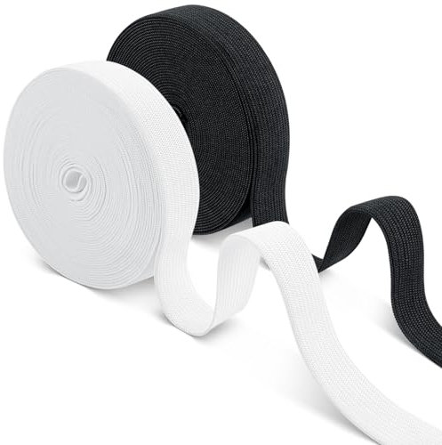Romon Elastiche per Cucire, Due Rotoli in Bianco e Nero 20mm × 10m Fettuccia Elastica, Bande Lavorato a Maglia a Casa Artigianato Fai-da-Te, Ampio Nastro Elastici