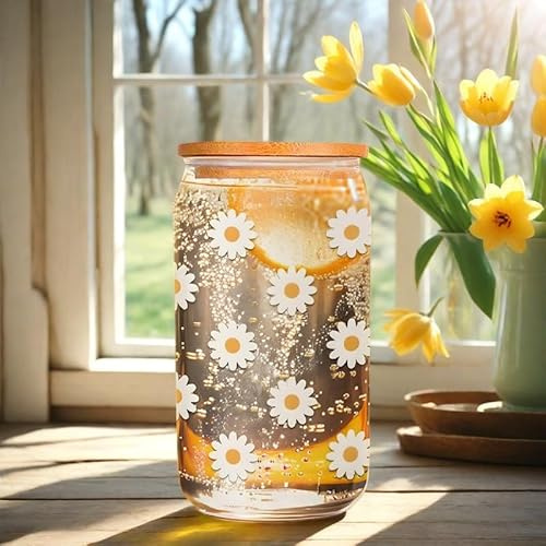 Hebterrka Glas mit Deckel und Strohhalm, 18 Unzen Ästhetischer Trinkglas Tumbler, Clean Girl Aesthetic Matcha Gläser, Ideal für Smoothies und Getränke