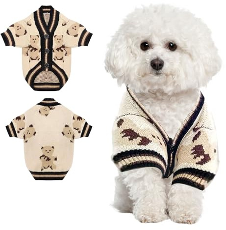 Hundepullover, Gestricktes Hundepulli für Kleine Mittlere Hunde, Niedlich Hunde Pullover Katzenpullover, Weiche Hundekleidung, Warme Strickkleidung Pullover Hundes (Beige,XS)