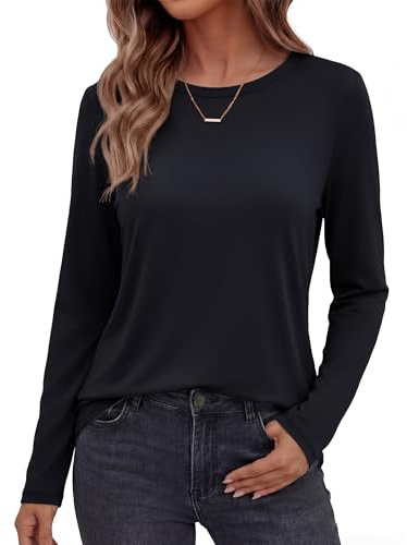 GAYHAY Black Long Sleeve Shirt For Woman Crew Neck Casual Fall Tops Basic Loose Fit Tshirts Fashion Clothes Outfits 2025
