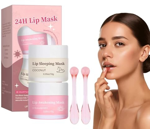 ROSEYE Lip Care,Lippenmaske Overnight — Kokos Und Erdbeergeschmack Mit KokosnussöL Und JojobasamenöL,2pcs,FüR Trockene,SpröDe Lippen – Sanftes Peeling & Pflege FüR Weiche,Gepflegte Lippen (10ml)