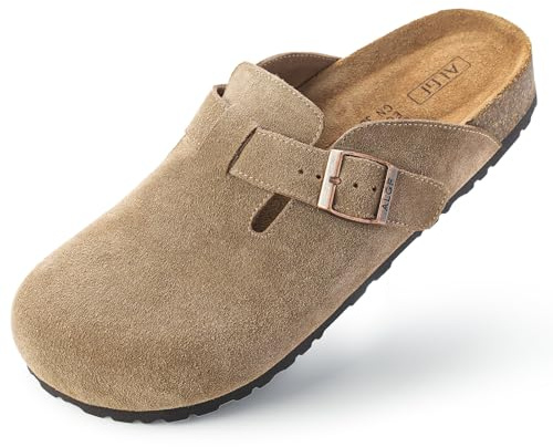ALGF Women’s Genuine Suede Clogs for Women Slip-On Buckle Slides Women's Mules & Clogs Natural Rubber Cork Footbed Sandals Potato Shoes with Arch Support