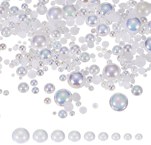PATIKIL 1000 Piezas Perlas Y Cristales Mezclados, 2-10mm Tamaños Variados ABS Cristales Planos Perlas Para Manualidades Fabricación De Joyería Arte En Uñas DIY, Blanco AB