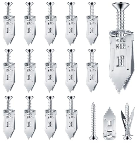 Plasterboard Fixings, 200Pcs Self Drilling Anchor Screws, Anchors Drywall Fixings Metal Wall Plug Expansion Furniture Wall Anchor Fixings Blue White Zinc(100 Anchors + 100 Screws)