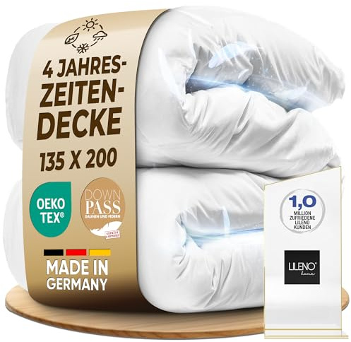 LILENO HOME 4-Jahreszeiten Bettdecke 135x200 (90% Daunen / 10% Federn) – Flexibles 2-in-1 Knopf–System, Geräuscharm & Wolkenweich – 60 °C Waschbare Daunendecke 135x200 – Made in Germany & Oeko-Tex