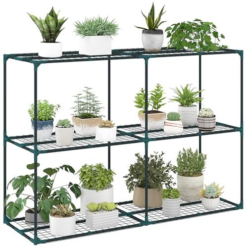 Outsunny Soporte para Plantas de 3 Niveles para Interior y Exterior, Estantería para Plantas de Acero, Resistente y Estable, Estante para Macetas, Patio, Jardín, Balcón, Verde Oscuro