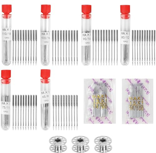 80 Pcs Sewing Machine Needles Universal Fit with Storage Tubes & Threaders | 6 Sizes 65/9, 75/11, 80/12, 90/14, 100/16, 110/18 Compatible for Singer, Brother, Janome Sewing Accessories