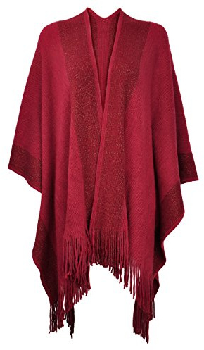 ZLYC Donna Caldo Poncho Retrò Sfrangiata Mantella per Autunno Inverno
