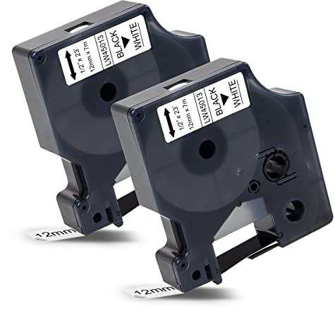 Labelwell 2x Kompatibel Schriftband Ersatz für Dynmo D1 12mm 45013 45013s S0720530 Schwarz auf Weiß für Dynmo LabelManager 160 210D 360D 280 420P 500TS Labelpoint 100 250 150 Labelwriter 450 Duo