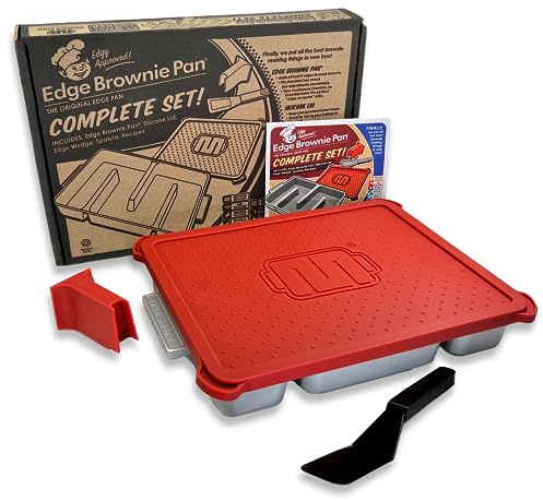 Baker's Edge Brownie Pan Complete Set (Includes Lid & Wedge) The Original All Edges Brownie Pan for Baking, Premium Doble Nonstick Coating, Heavy Gauge Cast Aluminum - Rectangular 9x12 Size Baking Pan