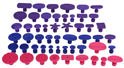 52Pcs Herramientas de reparación de abolladuras sin pintura para eliminar abolladuras de carrocería de automóviles （18 pestañas azules, 10 pestañas rojas, 24 pestañas moradas）
