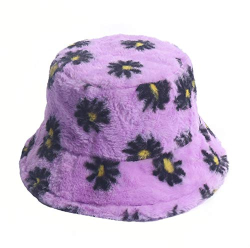 Winter Bucket Hat for Women Warm Hats Cute Pattern Faux Fur Fisherman Cap