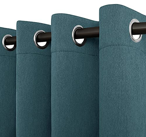Easy-Going Linen Look Blackout Curtain 63 Inch Length Grommet Window Curtain for Bedroom, Living Room Thermal Insulated Room Darkening (Set of 2 Panels, Bluestone)
