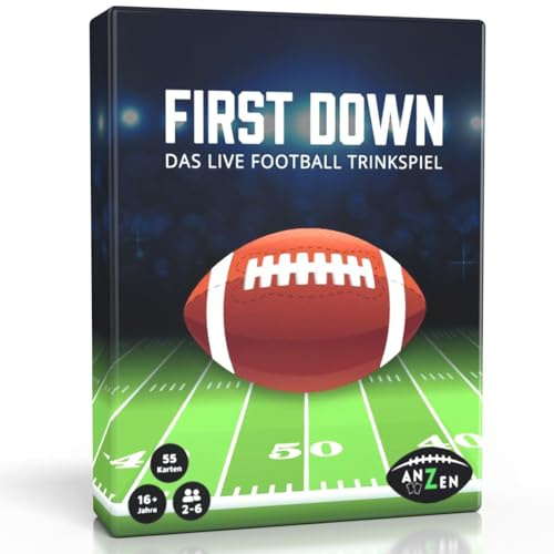 First DOWN - Das Live Football Trinkspiel | Kartenspiel | passend zu American Football Spielen der NFL inkl. Super Bowl Mitbringsel für Football-Fans und Männer | Partyspiel