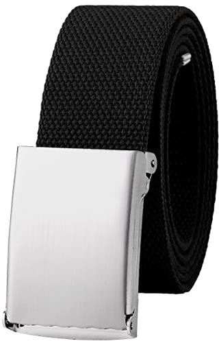 Canvas Web Belt Fully Adjustable Cut to Fit Golf Belt Flip Top Silver Buckle - Black
