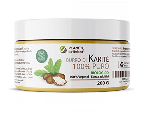 Burro di Karité Biologico - 200g - 100% Puro e Non Raffinato - Naturale e 100% Vegetale - Spremuto a freddo - Tutti i tipi di pelle - Planète au Naturel