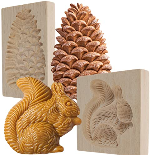 2pc Keksformen aus Holz, Keksausstecher Kinder Plätzchen Ausstecher Aus Holz Cookie Cutter zum Backen 3D Geschnitzt Lebkuchen Keks Stempel für DIY Keksstempel Prägung Kunsthandwerk Dekoration